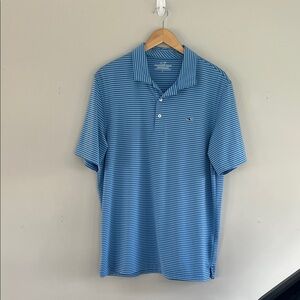 Blue striped performance vineyard vines golf polo